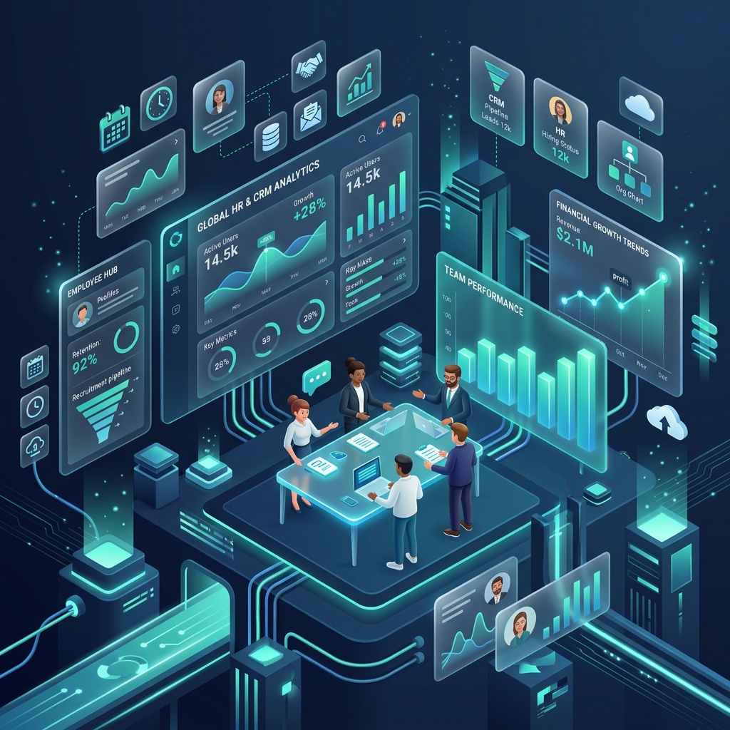 HR & CRM Software Dashboard Illustration